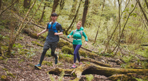 Man and woman running